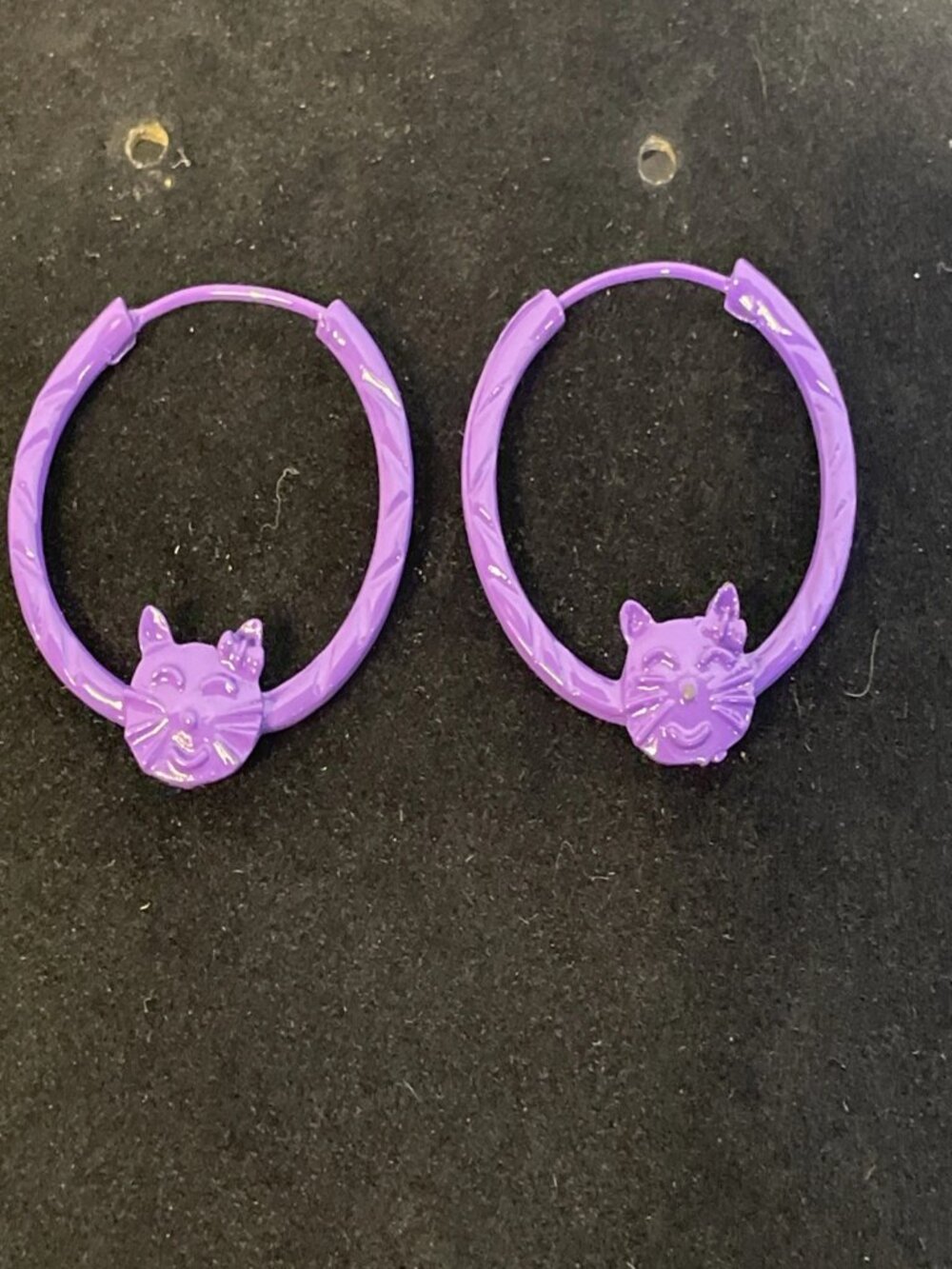 Purple Cat Hoop Earrings Enamel Kitten Kitty Animal Silhouette Jewelry Gift - Picture 7 of 7